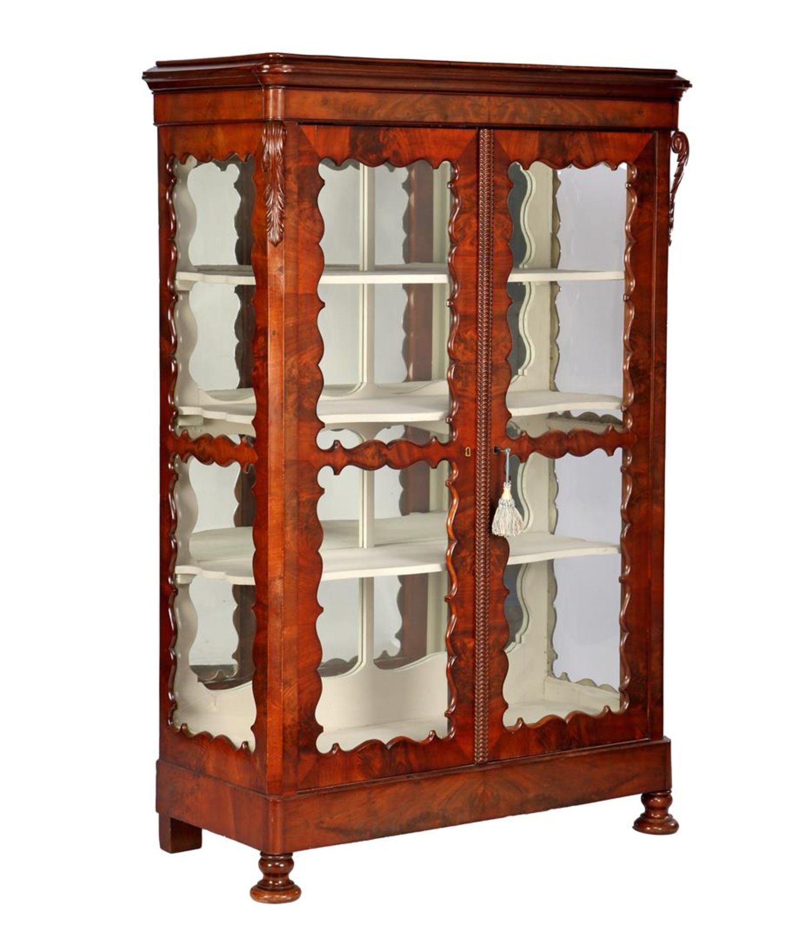 Mahogany Biedermeier 2-door display cabinet with rubble frame