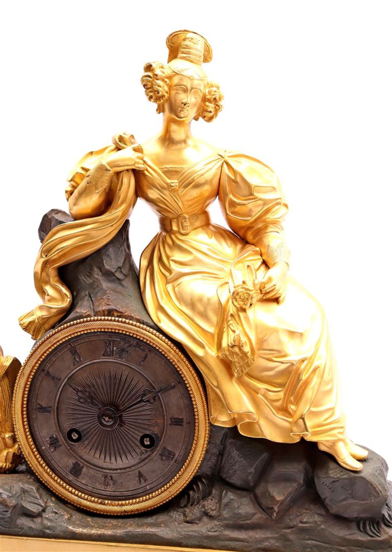 Fire-gilt bronze mantel clock with lady on top - Bild 3 aus 5