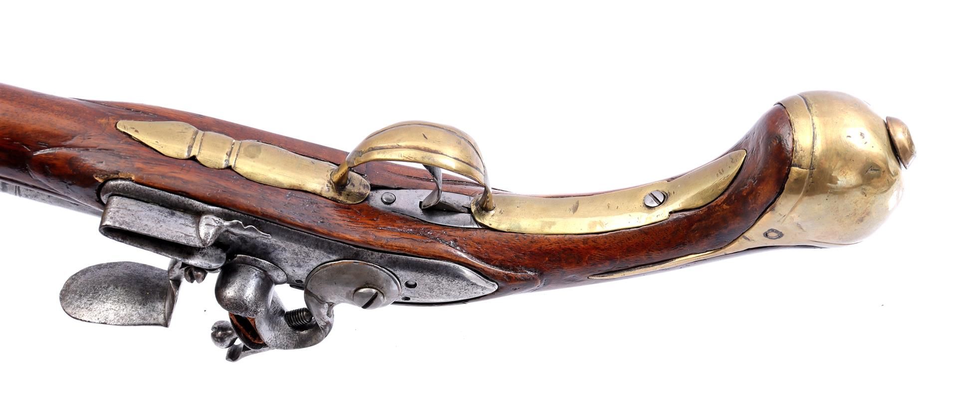 Walnut and metal flint pistol with ramrod and brass fittings - Bild 5 aus 5