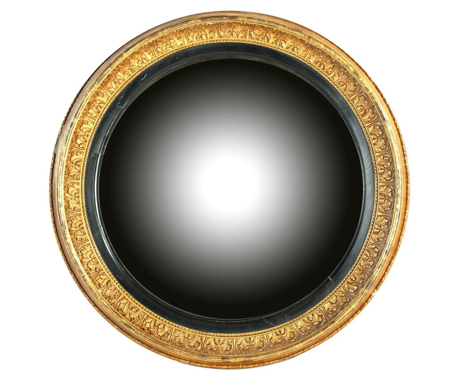 Round butler mirror in richly decorated gold-coloured frame