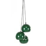 3 green metal spherical pendant lamps