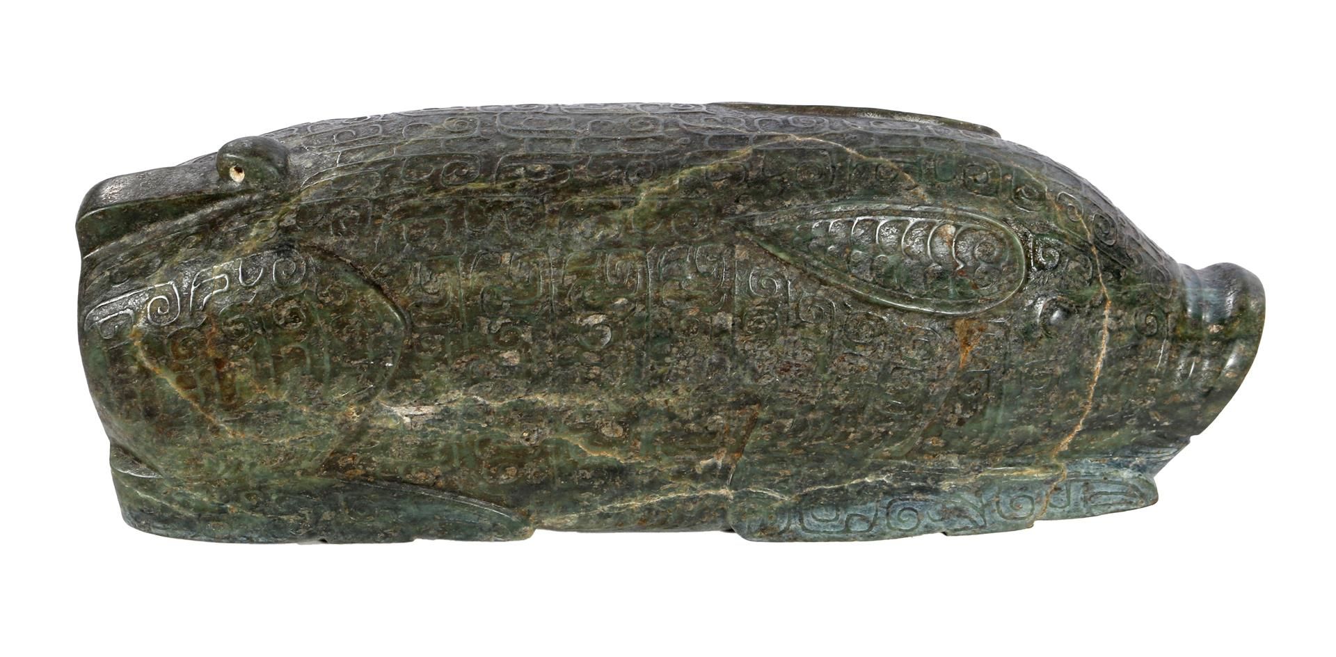Jade carved statue of a lying pig, 65 cm long