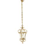 Brass 4-light hall lamp with glass shade