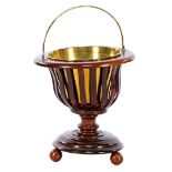 Walnut slatted tea stove with copper inner container and handle