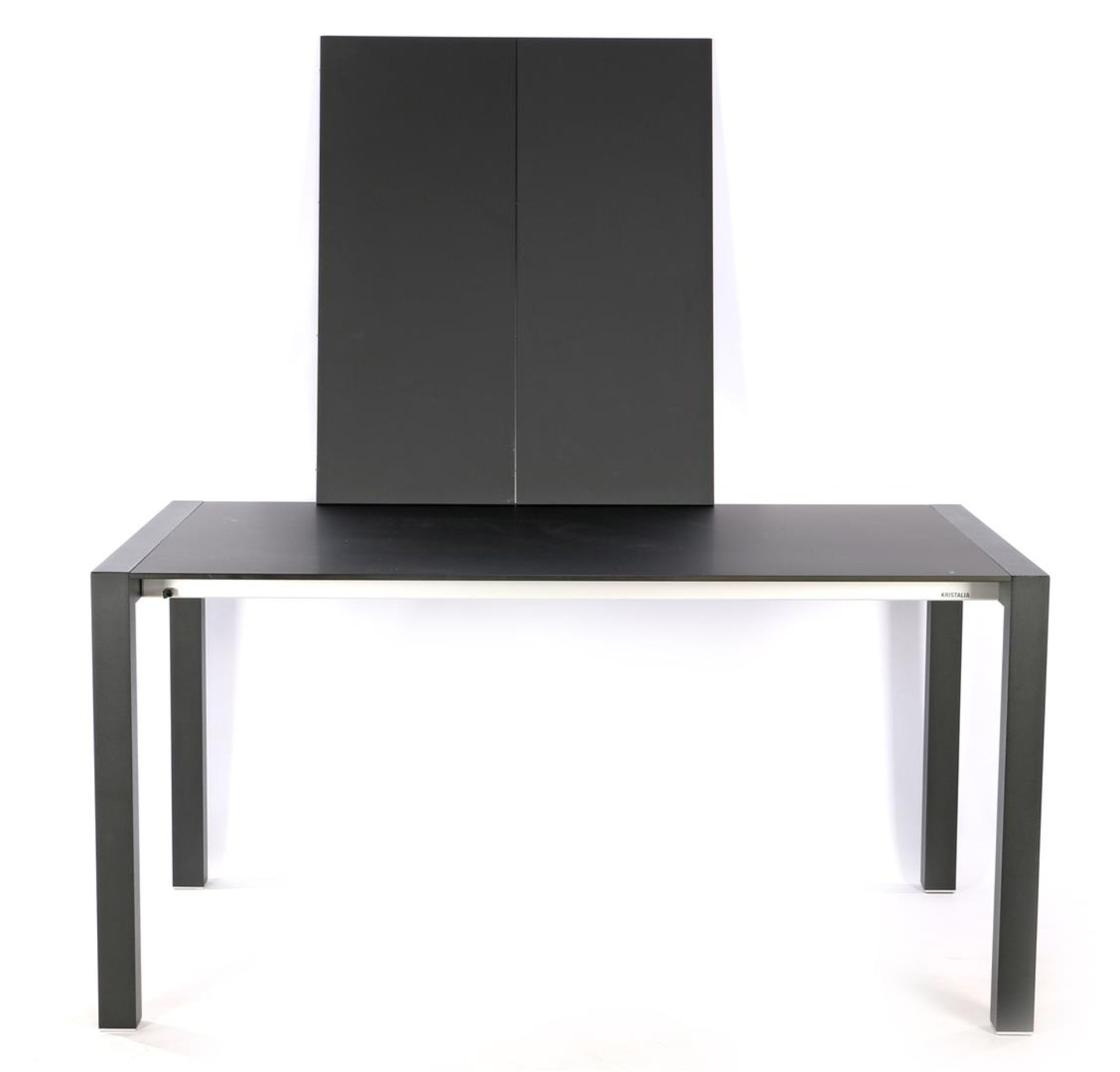 Kristalia table with black aluminum frame and aluminum compact top