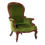 Nut voltaire with green mohair upholstery