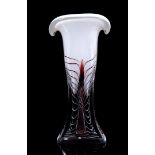 Glass decorative vase, transparent with white and red