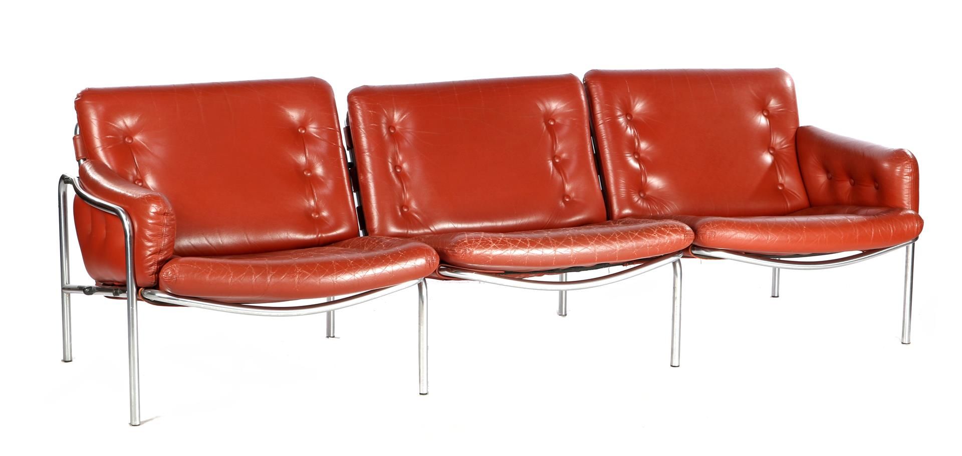 Martin Visser  (1922-2009) Chromed metal tubular frame 3-seater sofa