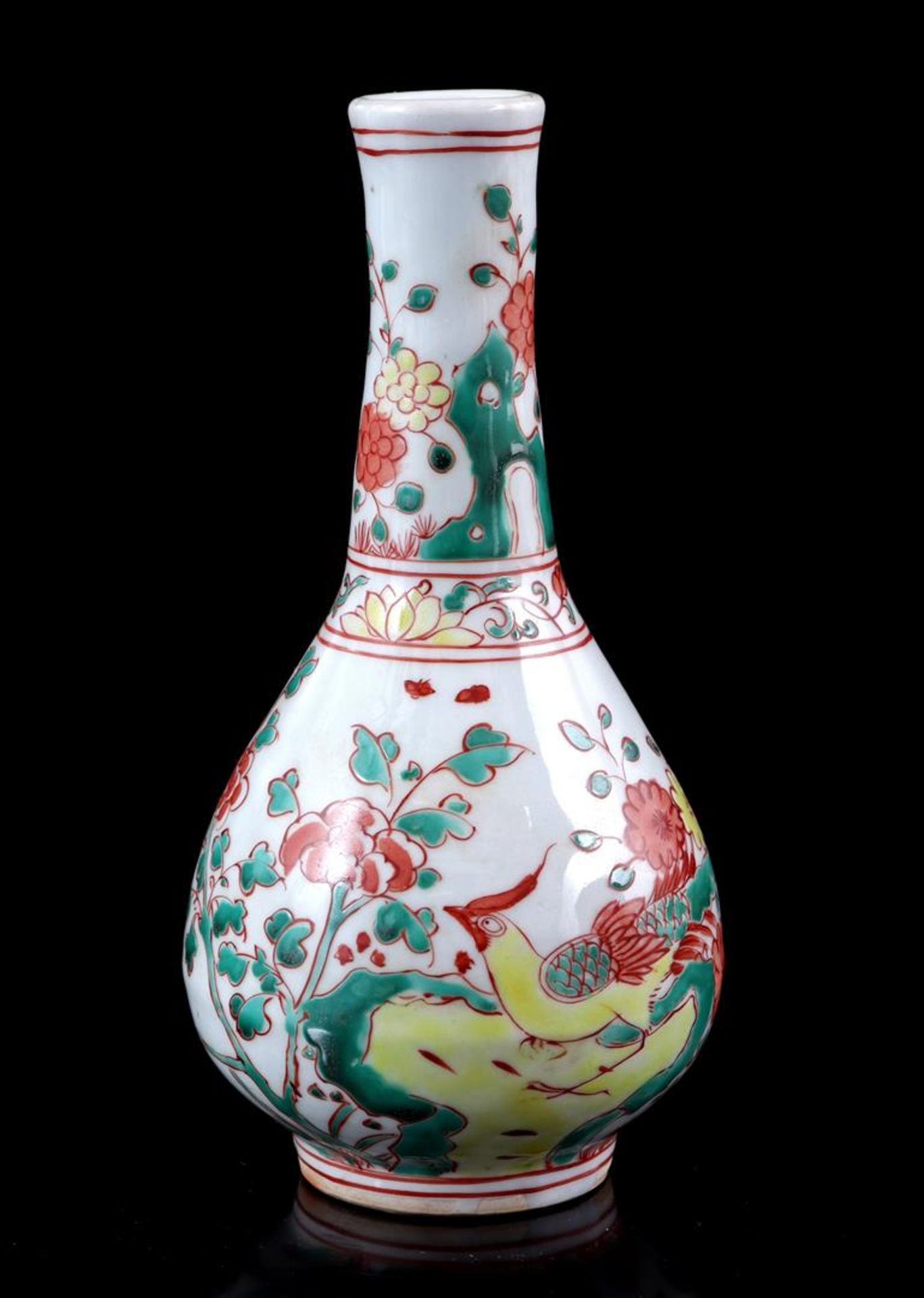 Famille Rose porcelain pointed vase with a decoration of birds among flowers