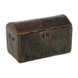 Spruce chest with convex lid, covered with leather