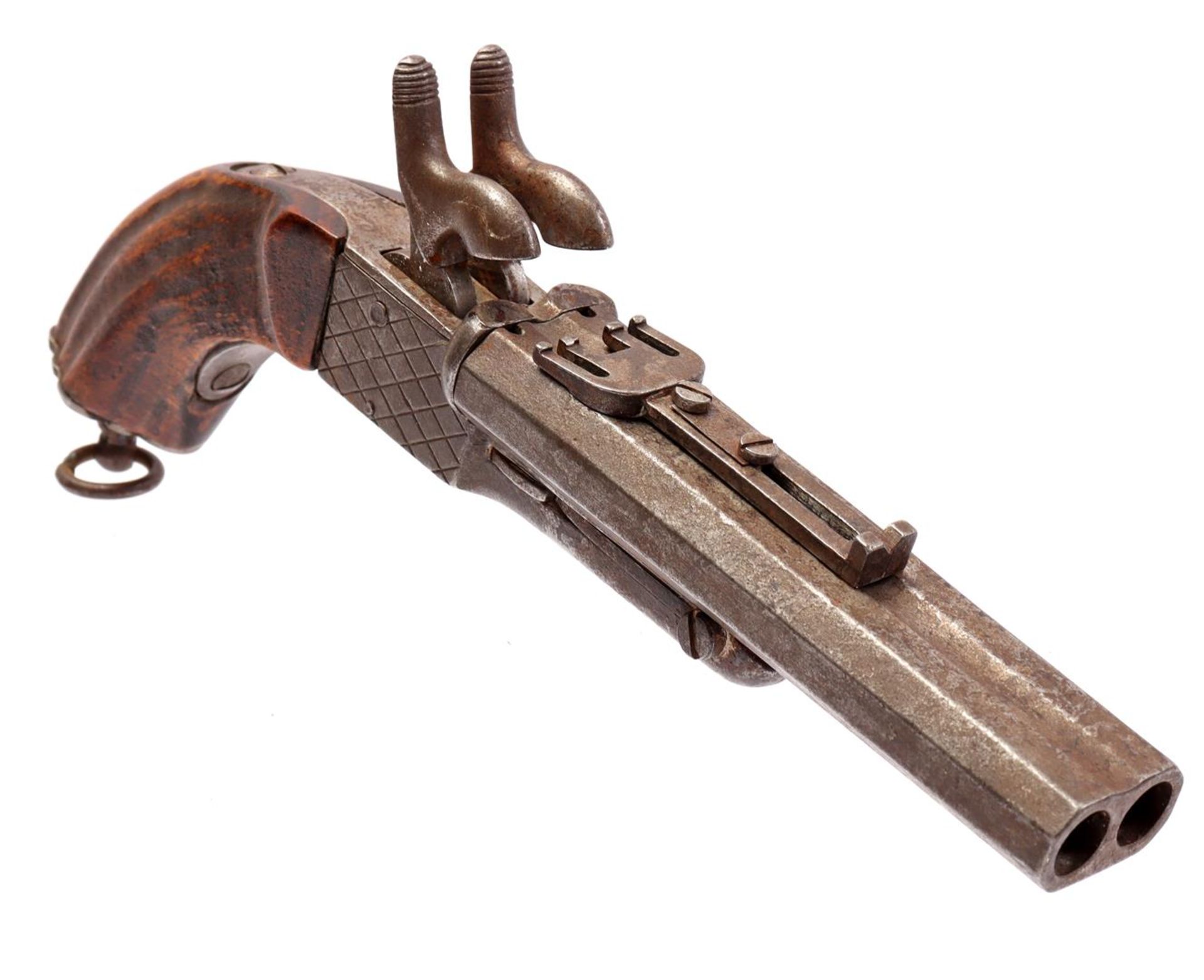 Double barrel 19th century pinfire pistol - Bild 2 aus 2