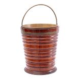 Mahogany cupped tea bucket with brass band, inner container and handle