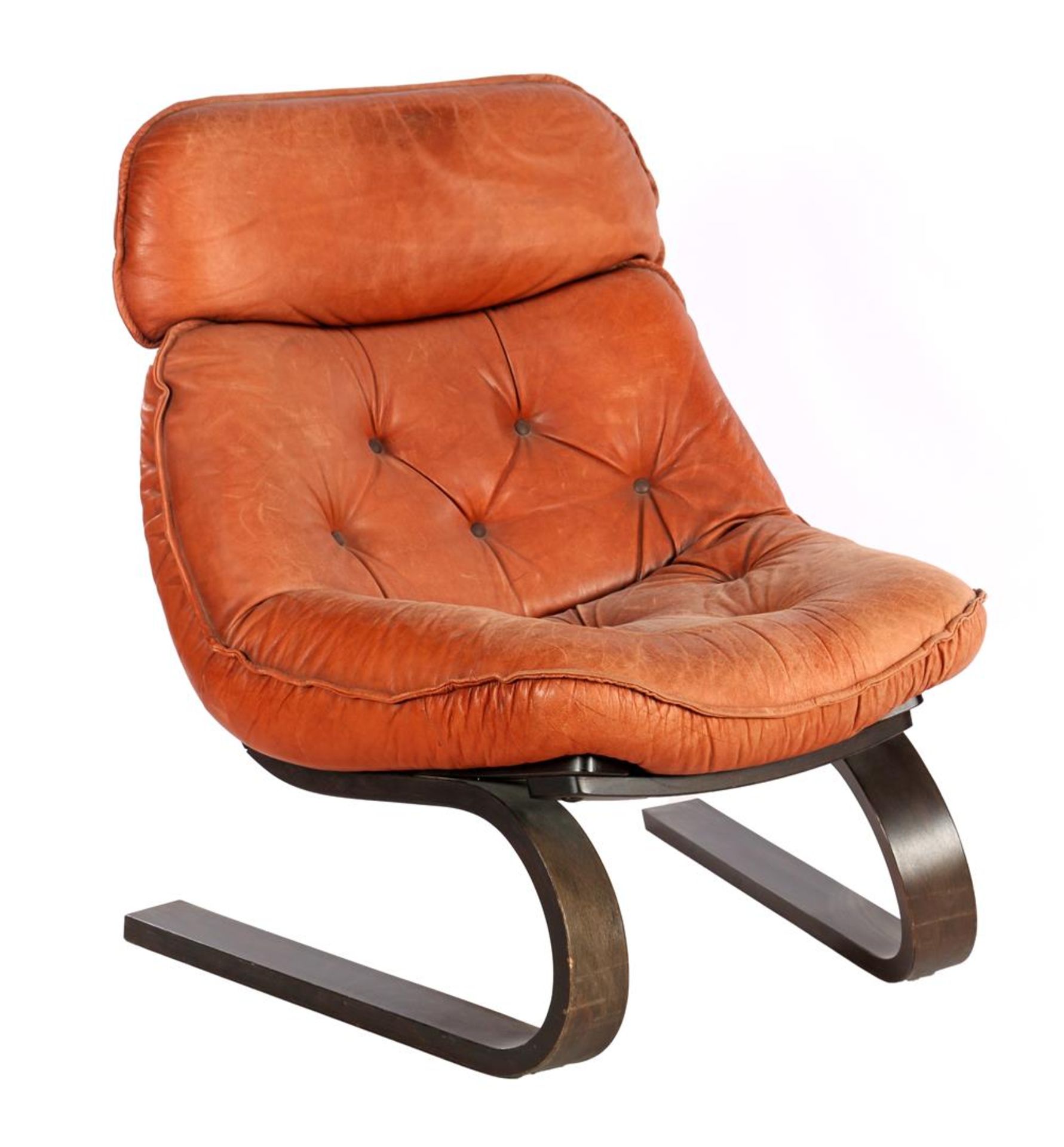 Unknown designer, brown leather padded lounge chair
