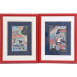 2 Oriental watercolors with many figures