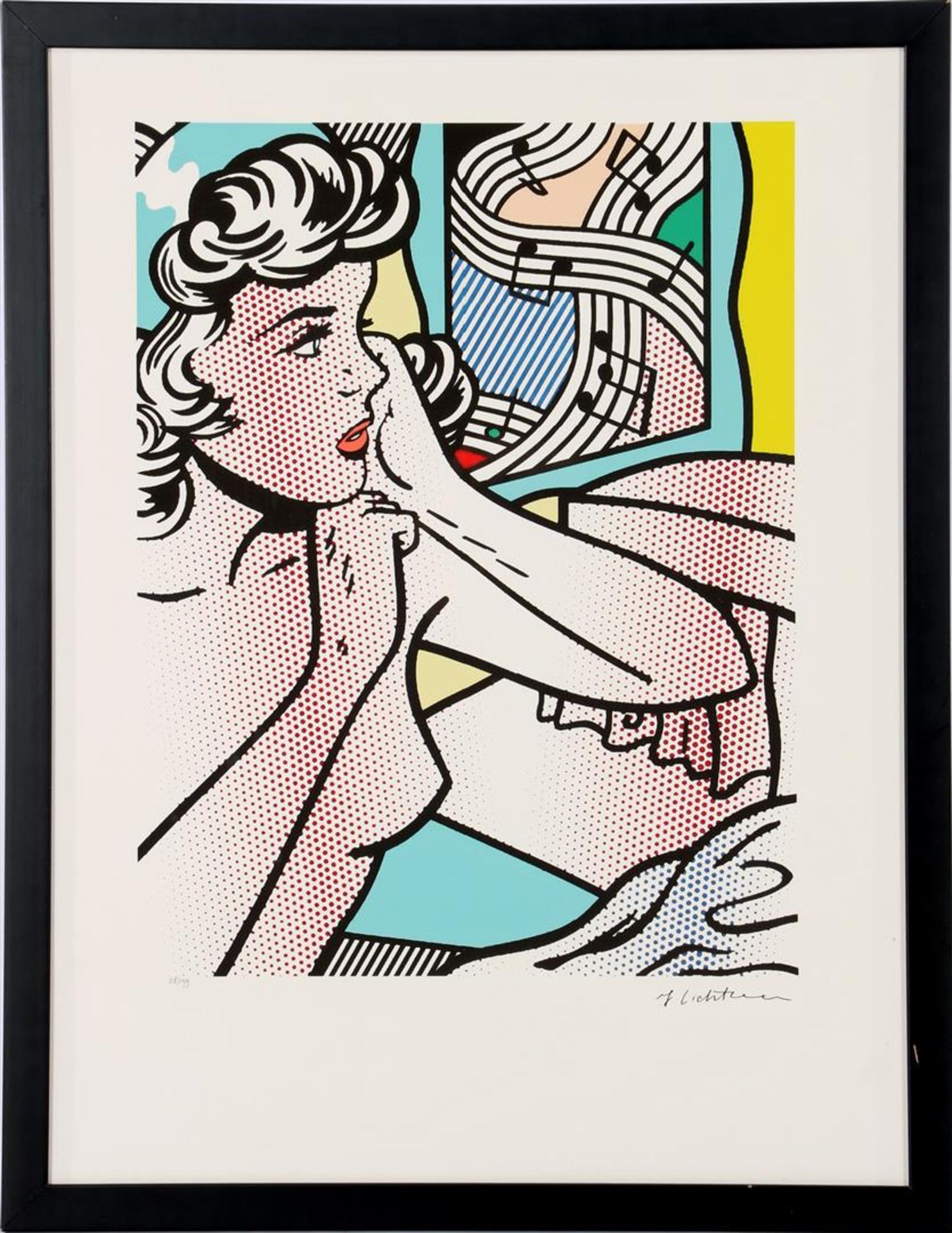 Signed J Lichtenstein, Composition with woman and music