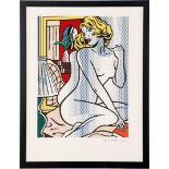 Signed J Lichtenstein, Composition with posing naked lady