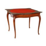 Mahogany console with blackened accents and brown felt inlaid top