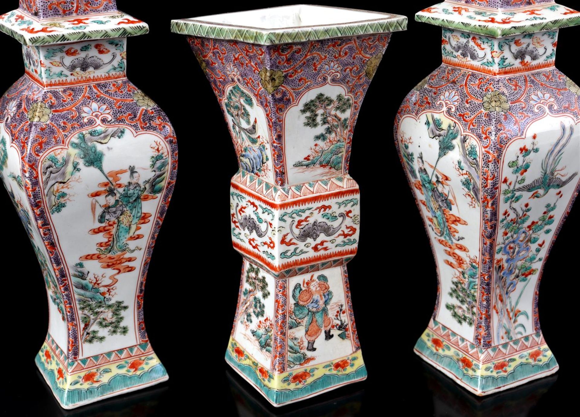 Porcelain 5-piece garniture, Wucai, ca. 1800 - Bild 3 aus 3
