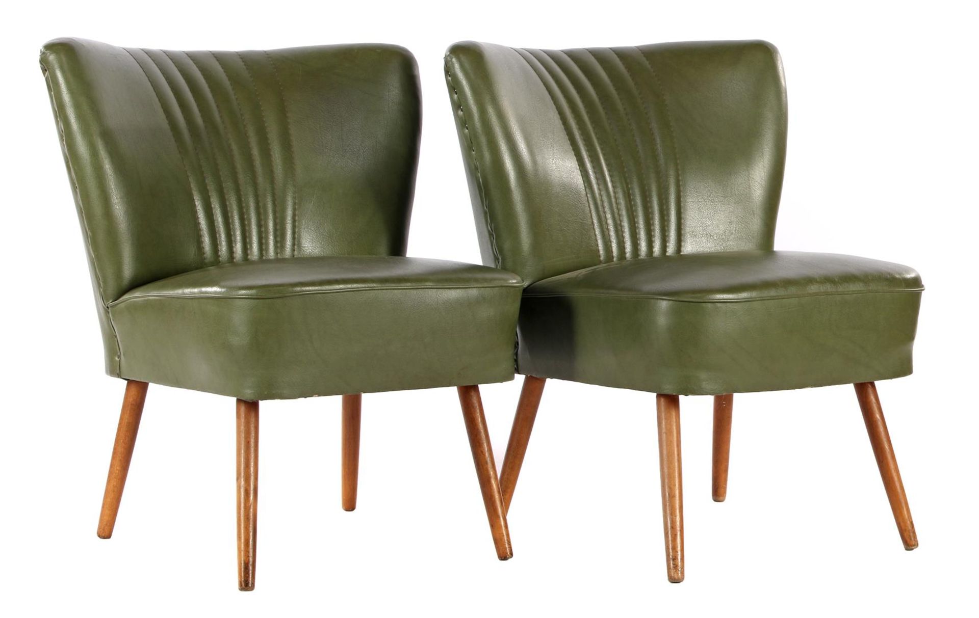 2 green leather cocktail chairs, 1950s