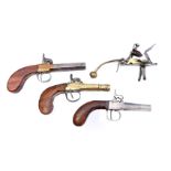 3 metal and brass percussion pistols