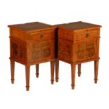 2 walnut with burr walnut bedside table with inlaid trim