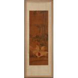 Asian framed linen wall decoration depicting a rooster