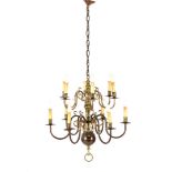 Copper double 12-light globe chandelier