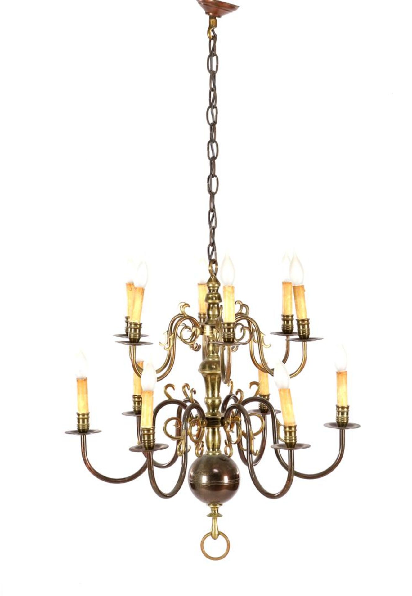 Copper double 12-light globe chandelier