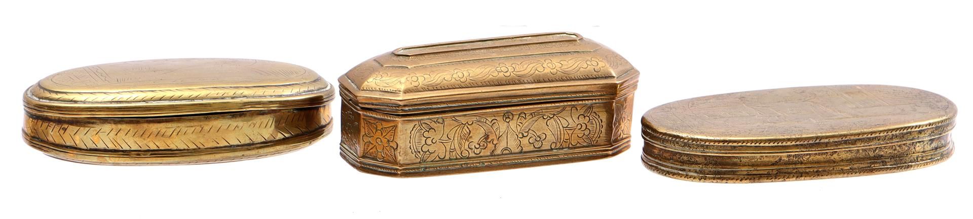 3 copper tobacco boxes, Holland 18th/19th century