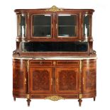 Mahogany with oak classic 2-piece sideboard with marquetry decoration and bronze fittings