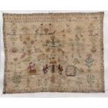 Textile sampler from 1783 with a decoration of birds