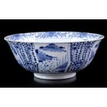 Porcelain bowl with blue decor of landscapes and floral motifs