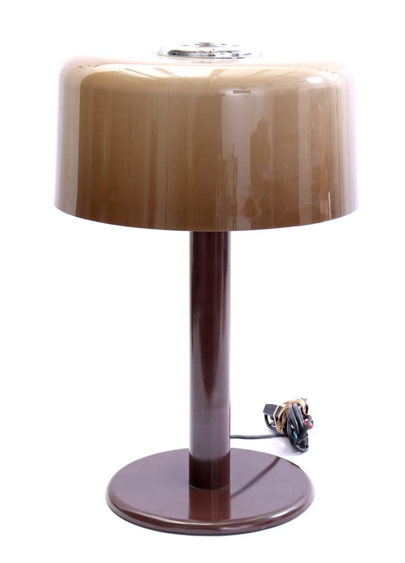 Brown metal 2-light table lamp with plastic shade