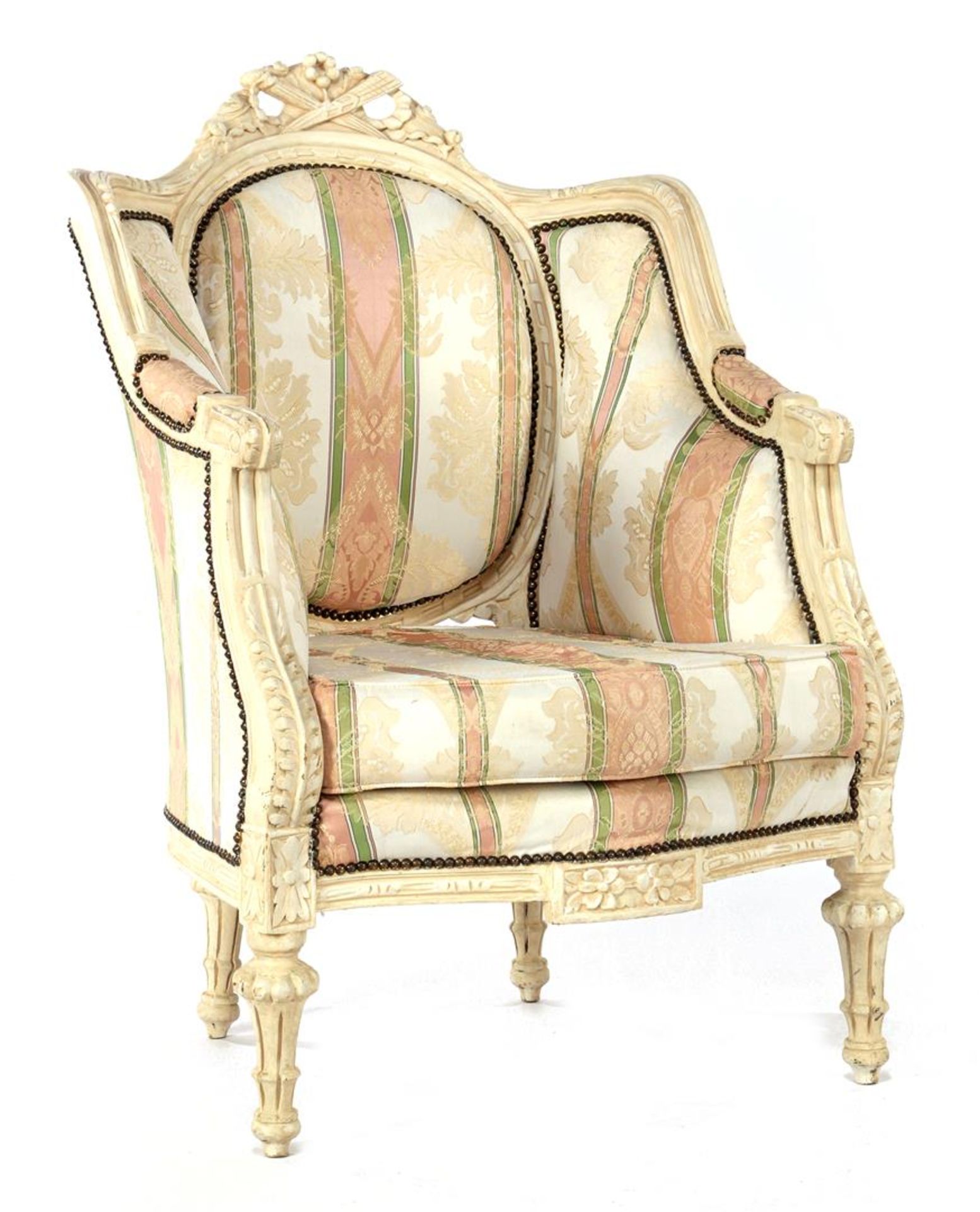 Baroque style armchair with white lacquered frame 