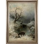 Unclearly signed, winter landscape with a reclining man