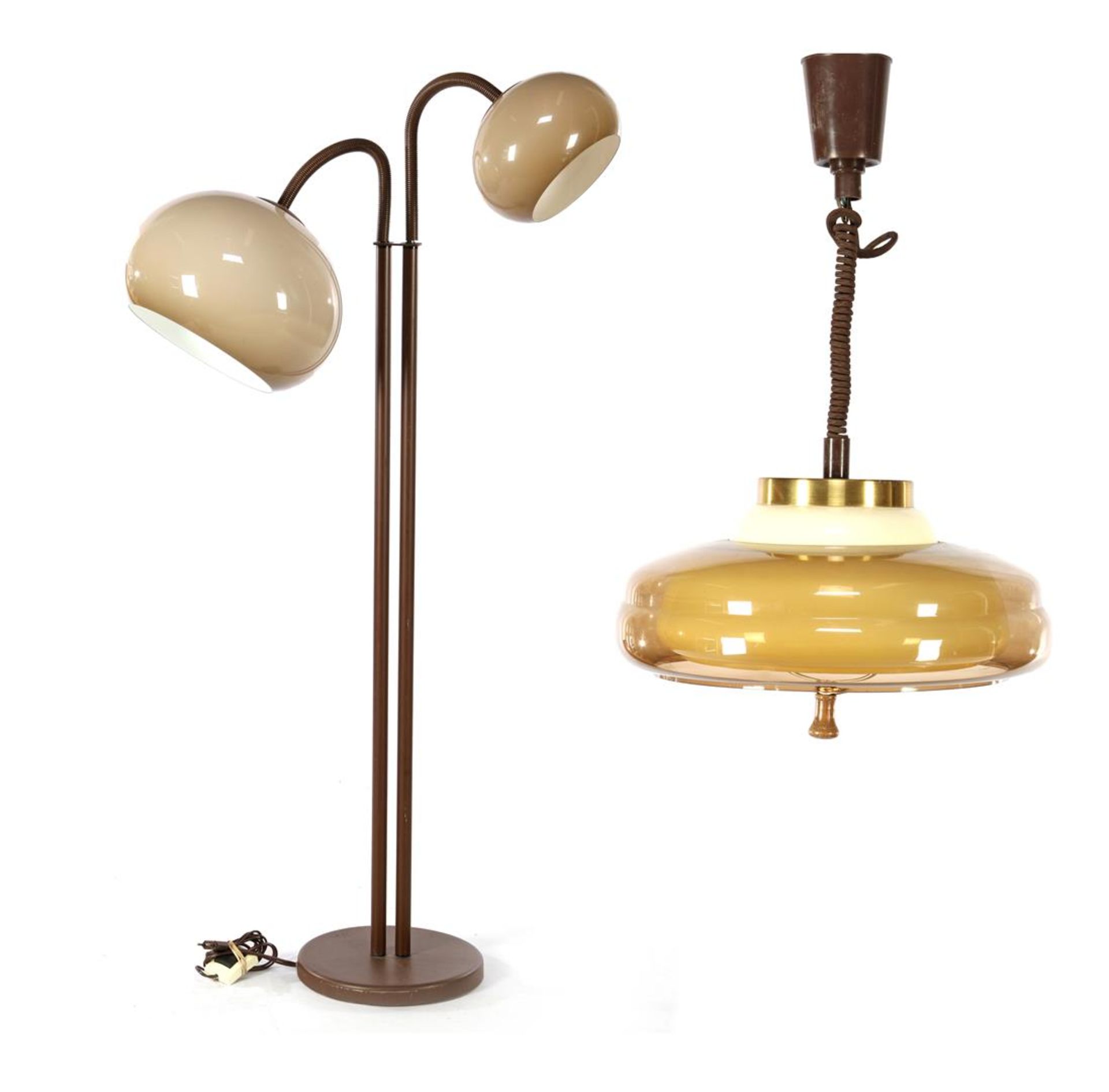 Brown metal with plastic floor table lamp 