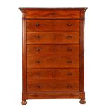 Mahogany veneer 7-drawer chiffonniere with marble top
