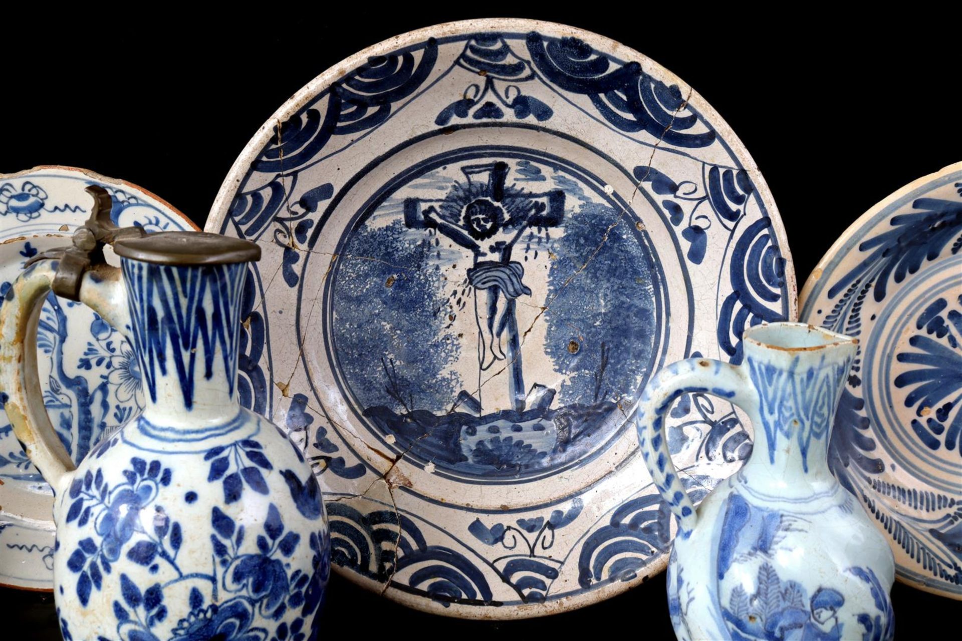 9 pieces of earthenware with blue decor - Image 2 of 4