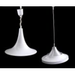 2 white lacquered metal 60s hanging lamps