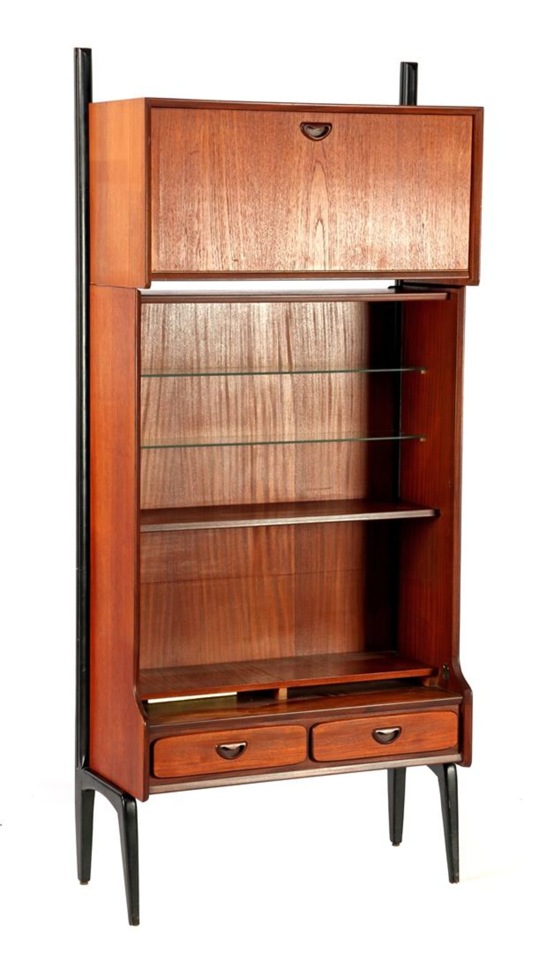 Teak cabinet with blackened uprights