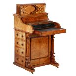 Burr walnut veneer Davenport with magazine rack