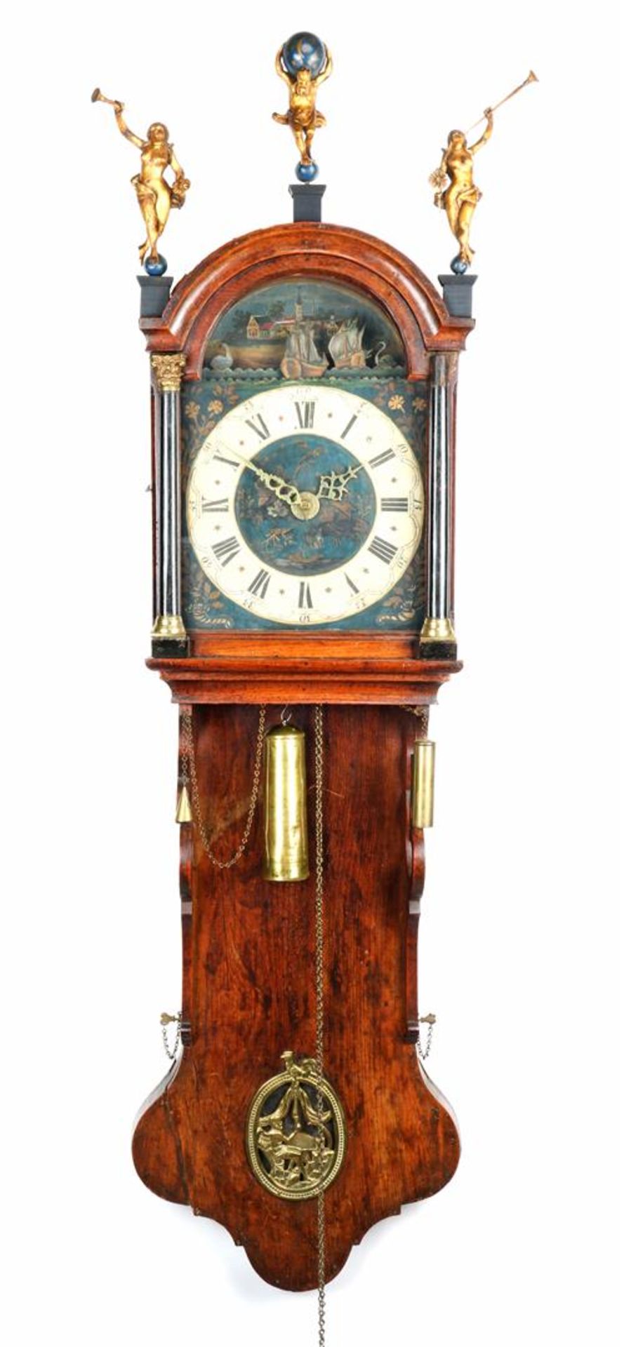 Frisian tail clock with painted dial and ship mechanism