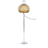 Chrome-plated metal 2-light floor lamp with plastic shade