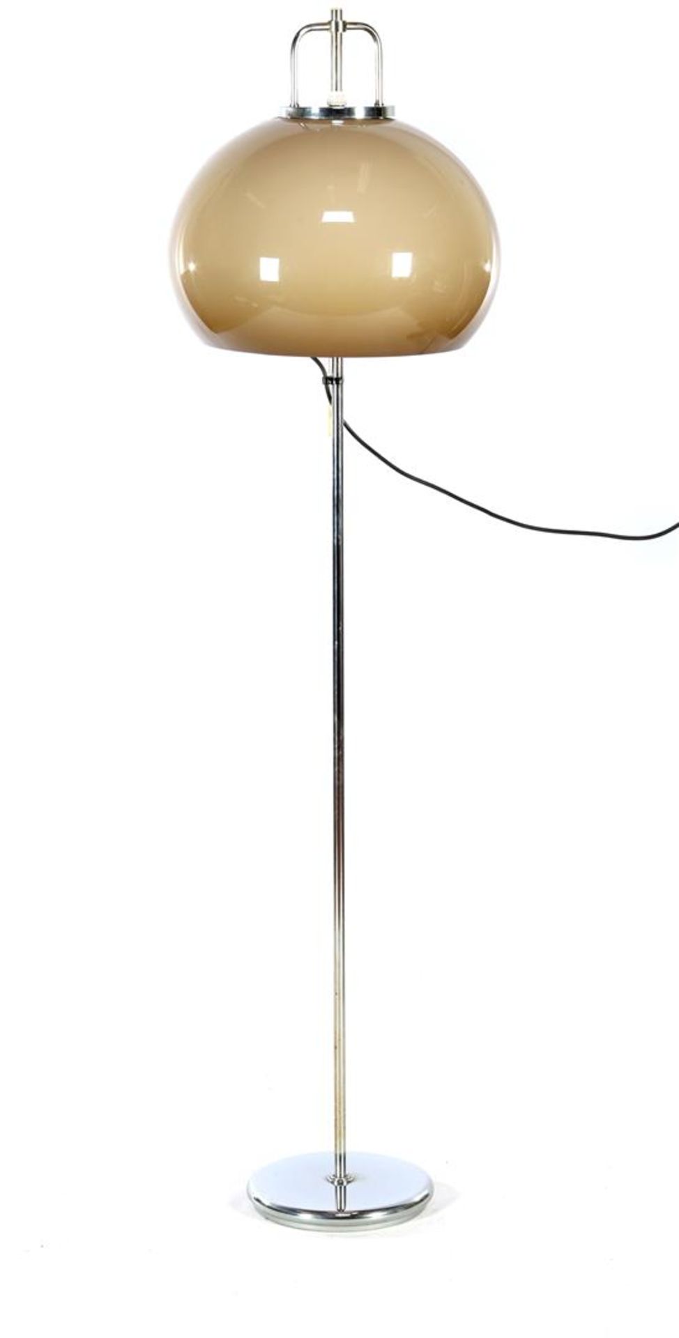Chrome-plated metal 2-light floor lamp with plastic shade