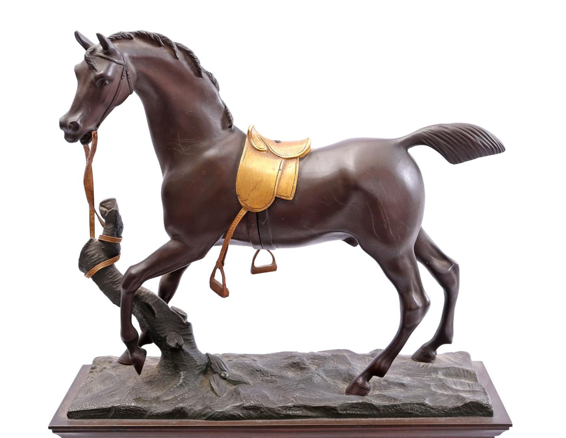 Brass mantel clock with bronze statue of a horse on top - Bild 2 aus 2