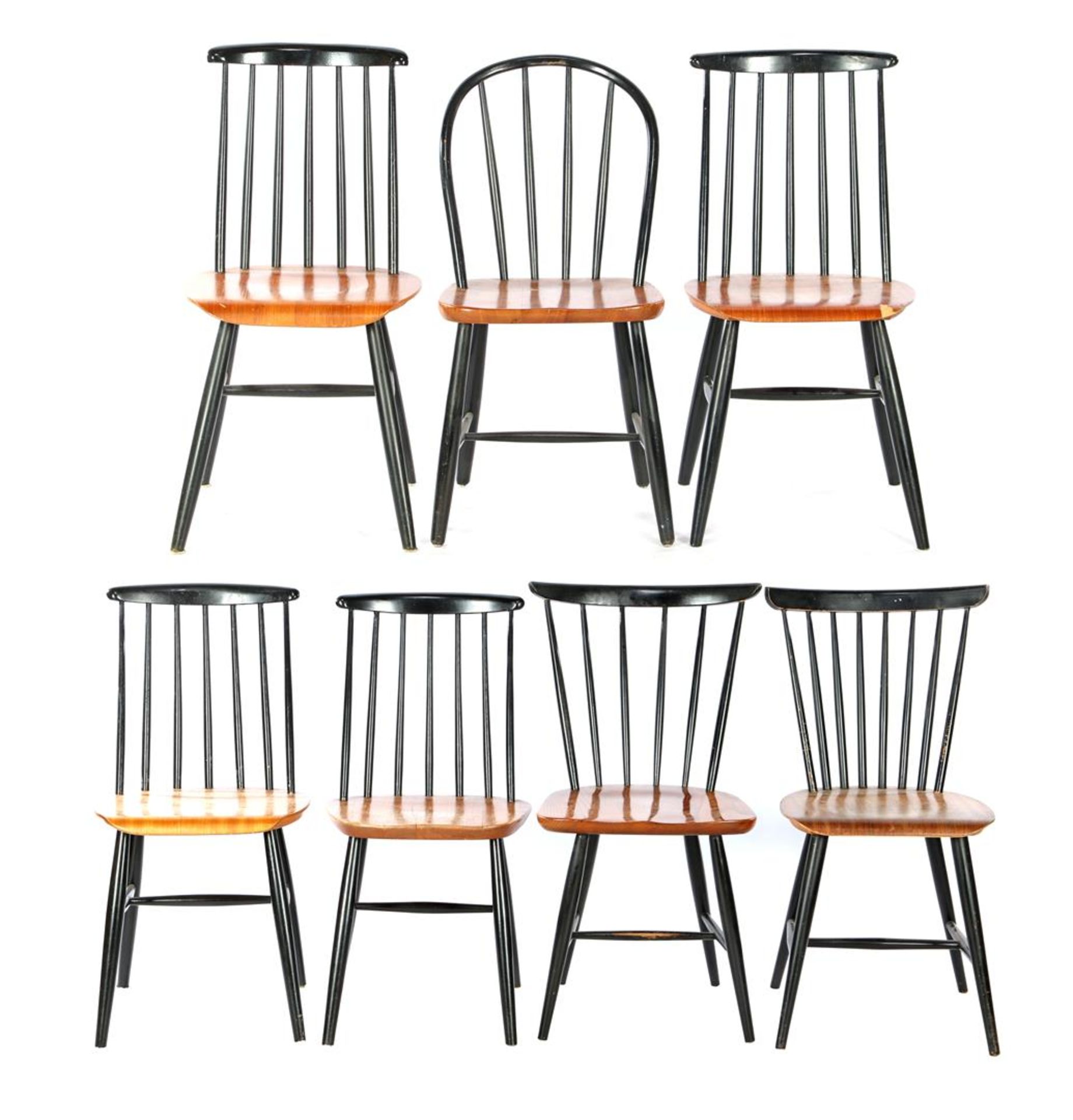 Ilmari Tapiovaara (1914-1999) 7 blackened wooden bars chairs