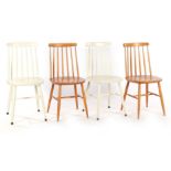 2 white lacquered and 2 beechwood 1950s bar chairs