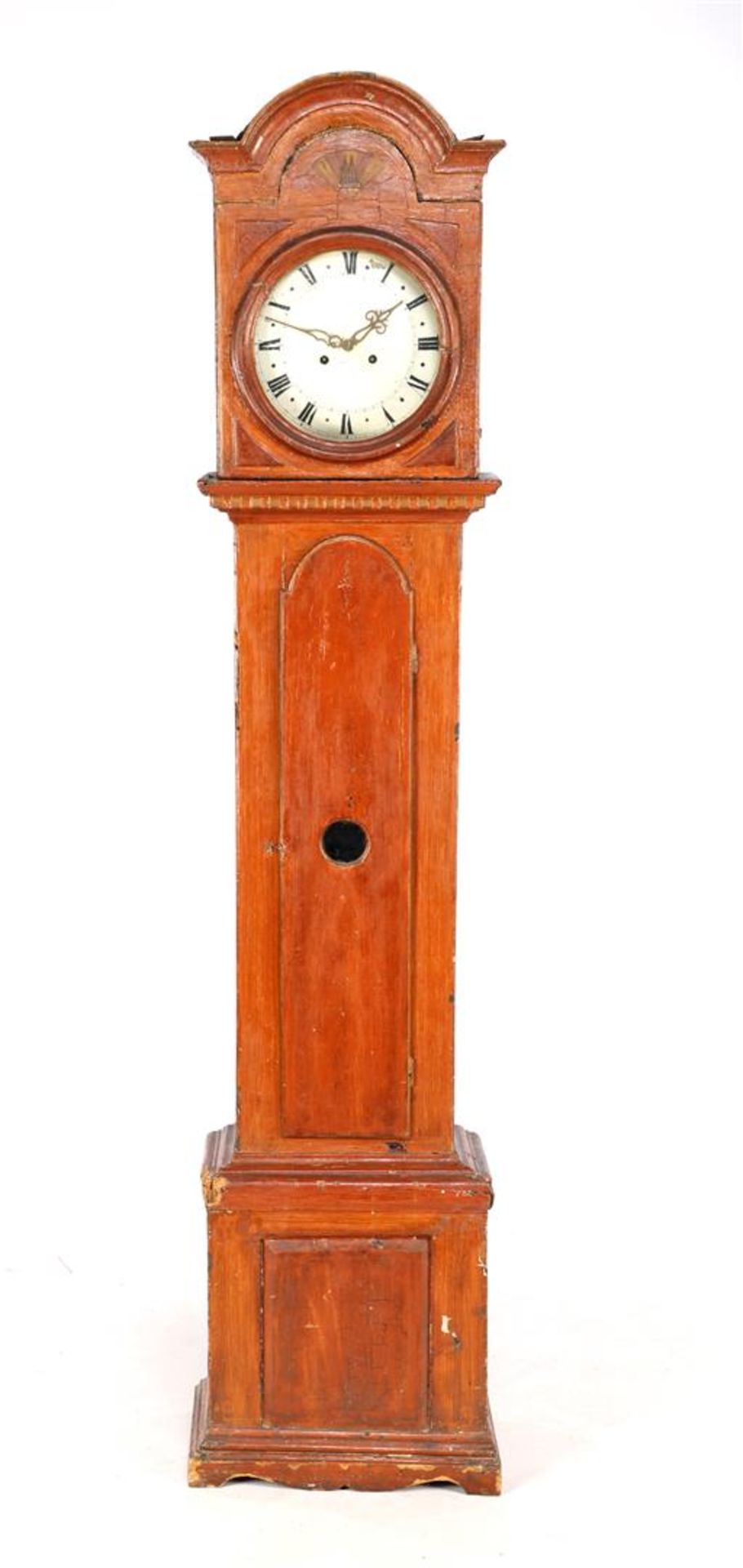Longcase clock in a painted spruce case