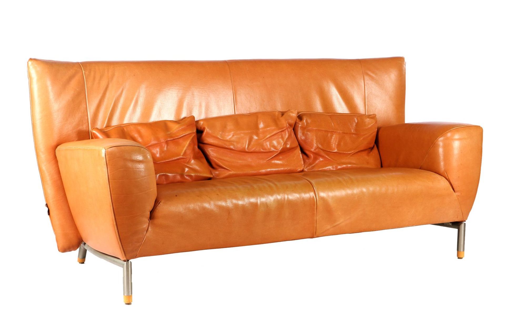 Gerard van den Berg (1947-) Cognac color leather 2 1/2-seater leather sofa