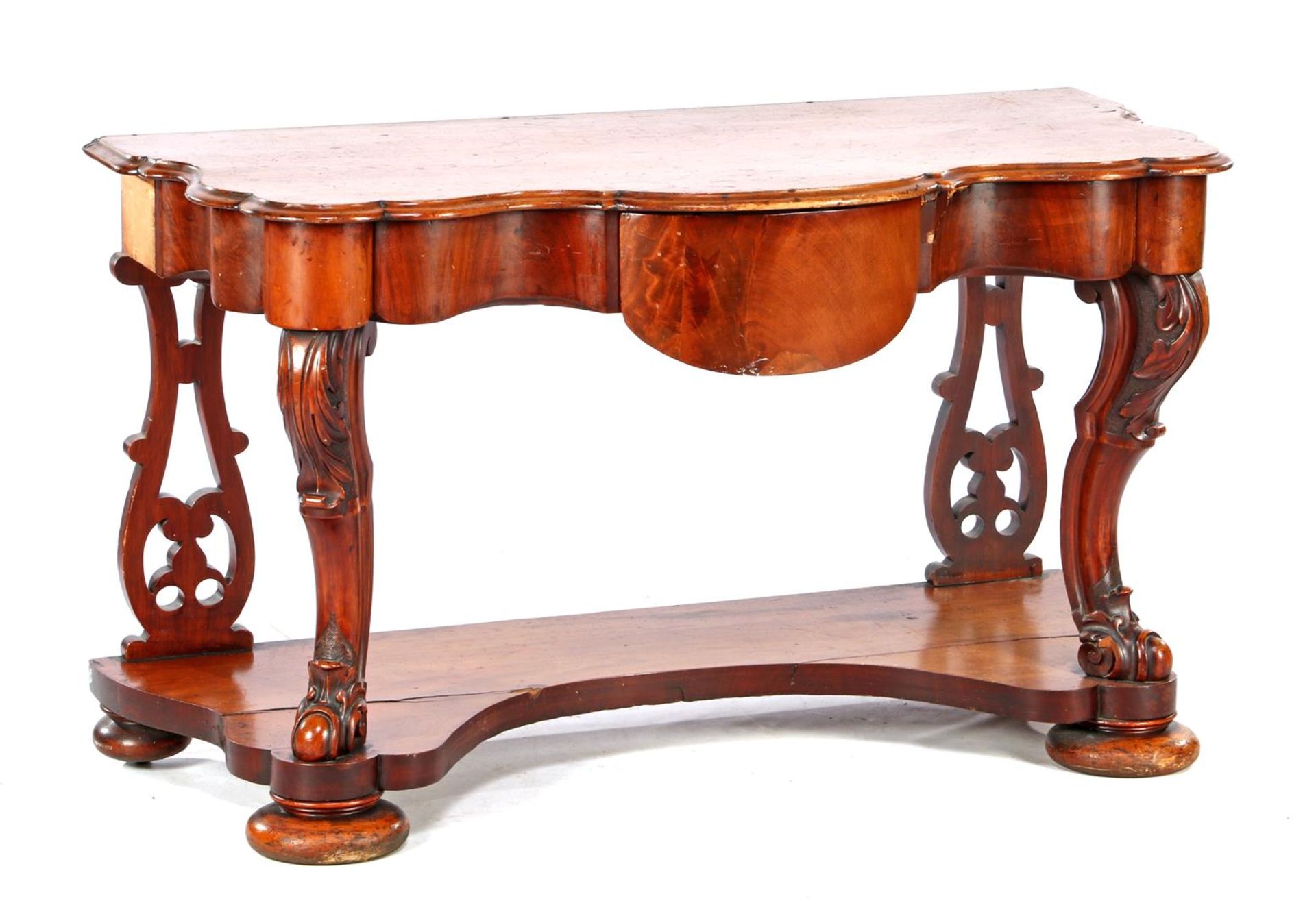 Mahogany veneer Biedermeier wall table with contoured edge